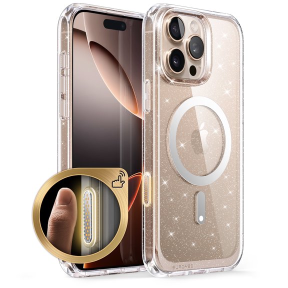 SUPCASE Quick Access Button Design for iPhone 16 Pro Max MagSafe Case, [Military-Grade Protection] Slim Clear Shockproof Protective Strong Magnetic Phone Cover for iPhone 16 Pro Max, 6.9", GlitterPink