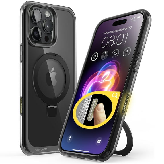 SUPCASE Quick Access Button Design for iPhone 16 Pro Max MagSafe Case, with Ring Stand Strong Magnetic [Military-Grade Protection] Shockproof Phone Cover for Apple iPhone 16 Pro Max, 6.9", FrostBlack