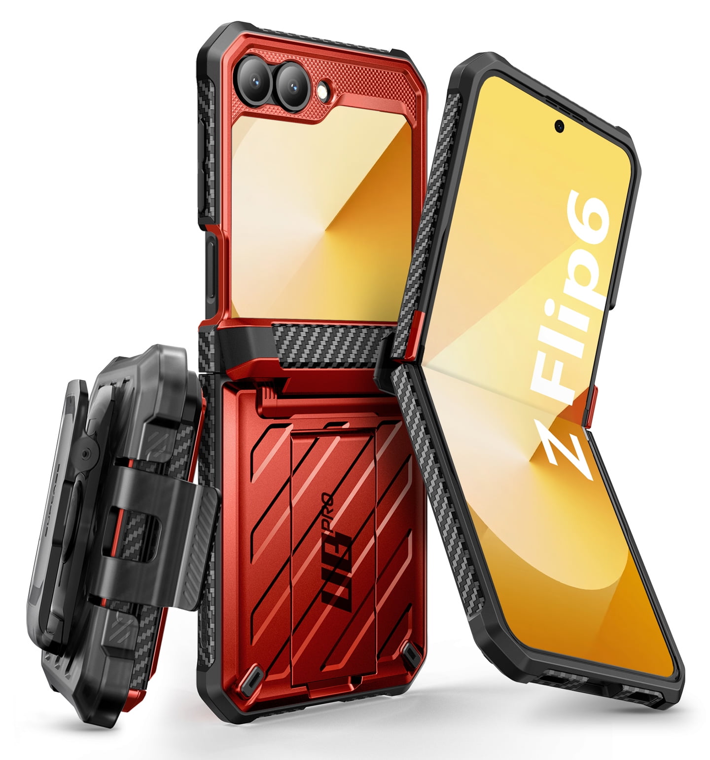 SUPCASE for Samsung Galaxy Z Flip 6 Case with Stand & Belt-Clip (Unicorn Beetle Pro), [Hinge Protection] [Front Screen Protector] Full Body Rugged Protective Phone Case for Galaxy Z Flip 6/5, Ruddy