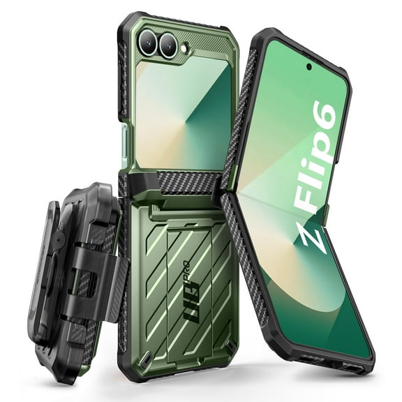SUPCASE for Samsung Galaxy Z Flip 6 Case with Stand & Belt-Clip (Unicorn Beetle Pro), [Hinge Protection] [Front Screen Protector] Full Body Rugged Protective Phone Case for Galaxy Z Flip 6/5, Guldan