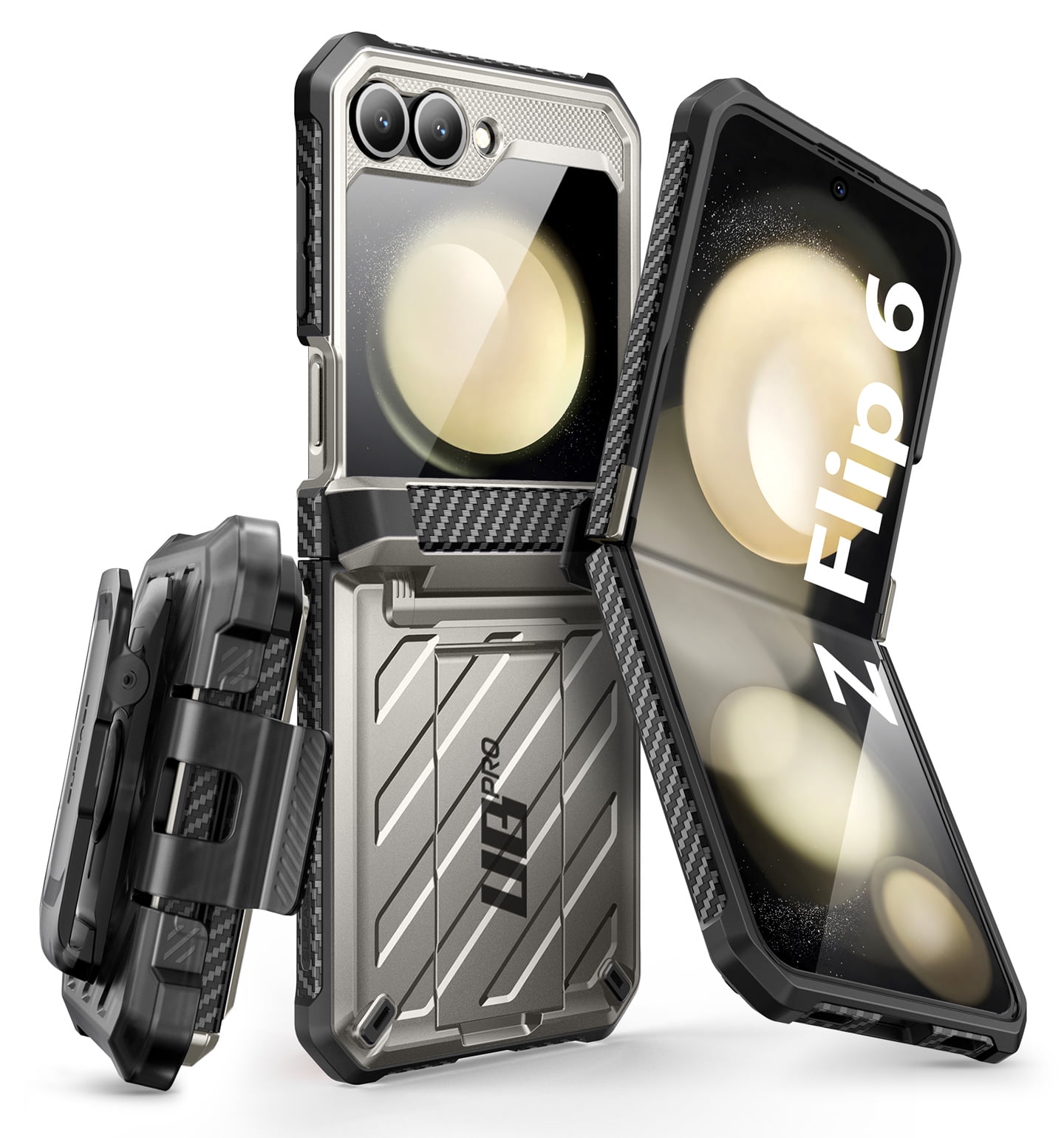 SUPCASE for Samsung Galaxy Z Flip 6 Case with Stand & Belt-Clip (Unicorn Beetle Pro), [Hinge Protection] [Front Screen Protector] Full Body Rugged Protective Phone Case for Galaxy Z Flip 6/5, TiGray