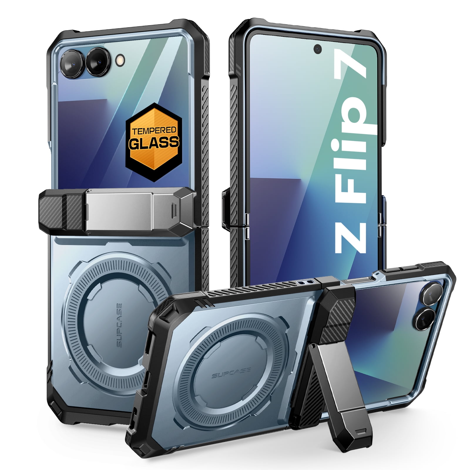 SUPCASE for Samsung Galaxy Z Flip 7 Magnetic Case with Stand & Front Screen Protector, Built-in N52 Magnets [Support MagSafe] Hinge Protection Full Body Military-Grade Rugged Back Phone Cover, Tilt