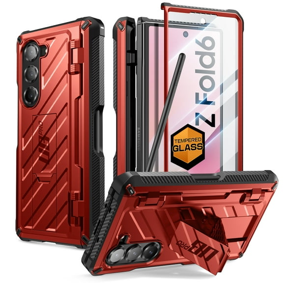 SUPCASE for Samsung Galaxy Z Fold 6 Case with S Pen Holder (UB Pro) [Built-in Screen Protector & Kickstand] [Military-Grade Protection] Heavy Duty Rugged Phone Case 360° Shockproof Cover, Ruddy