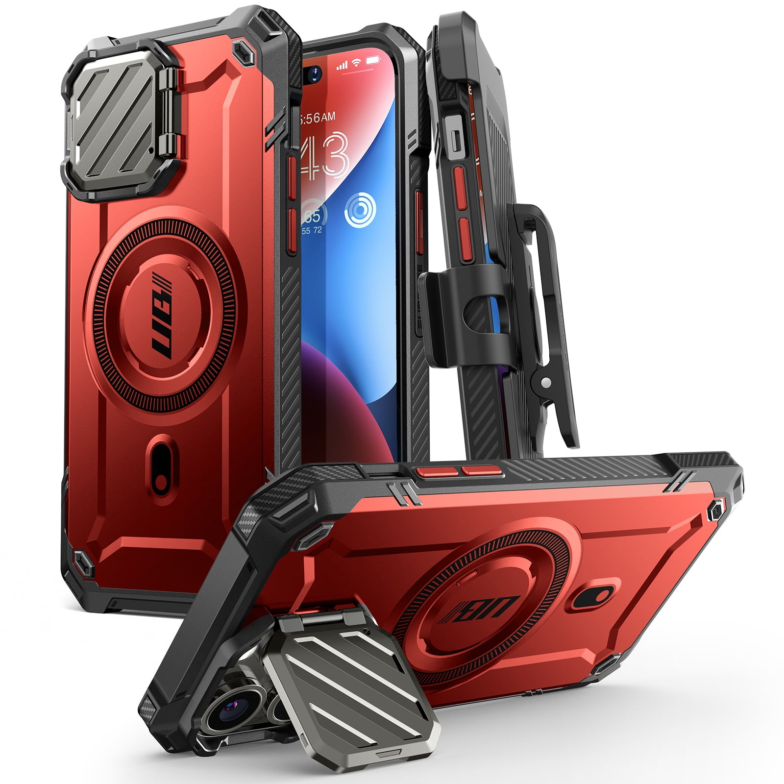 SUPCASE UB Mag XT for iPhone 14 Pro Max/iPhone 13 Pro Max Case with Camera Cover, [Compatible with MagSafe] Full Body Rugged Case with Built-in Kickstand & Belt-Clip (Ruddy)