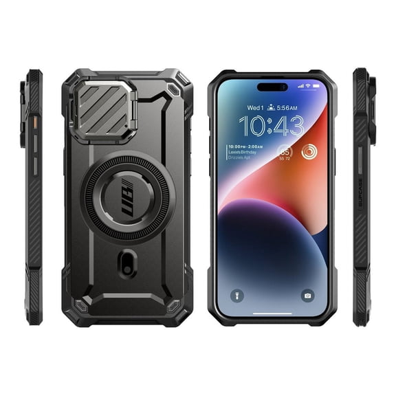 SUPCASE UB Mag XT for iPhone 15 Pro Max Case 6.7" (2023) with Camera Cover, [Compatible with MagSafe] Heavy Duty Rugged Case with Built-in Kickstand (Black)