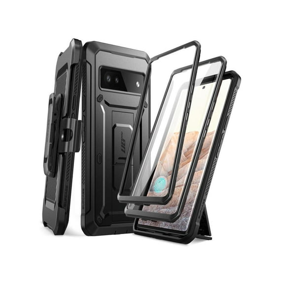 SUPCASE UB Pro Case for Google Pixel 6A (2022 Release), [Extra Front Frame] Full-Body Dual Layer Rugged Belt-Clip & Kickstand Case with Built-in Screen Protector (Black)