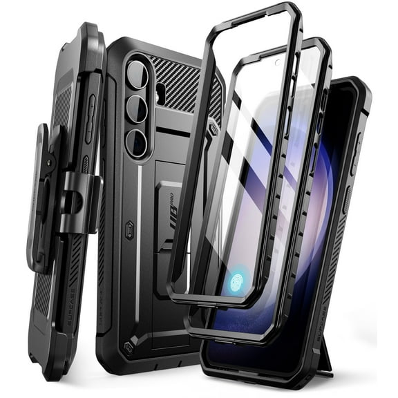 SUPCASE UB Pro Case for Samsung Galaxy S24, [2 Front Frame] [Military-Grade Protection] Heavy Duty Rugged Case with Built-in Screen Protector & Kickstand & Belt-Clip (Black)