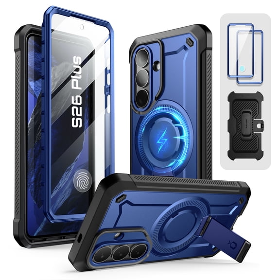 SUPCASE UB Pro Mag for Samsung Galaxy S26+ Plus Magnetic Case with Kickstand, [2 Front Frames] [N52 Magnet] [Built-in Screen Protector & Belt-Clip] Protective Phone Cover for Galaxy S26+ Plus, Cobalt