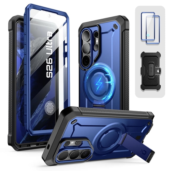 SUPCASE UB Pro Mag for Samsung Galaxy S26 Ultra Magnetic Case with Kickstand,[2 Front Frames] [N52 Magnet] [Built-in Screen Protector & Belt-Clip] Protective Phone Cover for S26 Ultra, Cobalt
