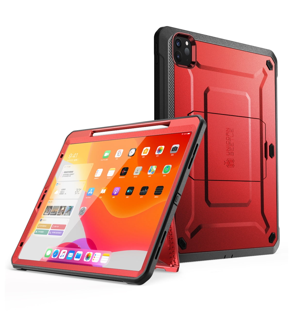 SUPCASE UB Pro Series Case for iPad Pro 12.9 inch 2020 Release, Support Apple Pencil Charging with Built-in Screen Protector Full-Body Rugged Kickstand Protective Case (Red)