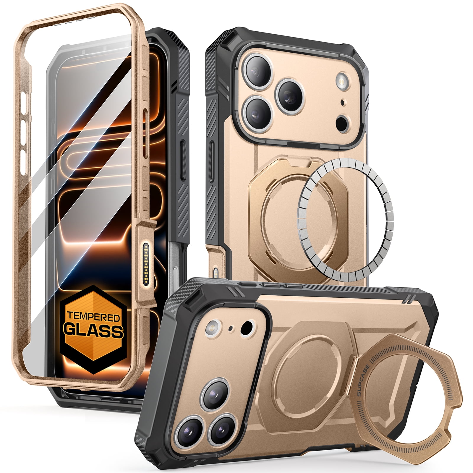 SUPCASE UBGrip Pro for Apple iPhone 17 Pro Magnetic Case, [Built-in HD Tempered Glass Screen Protector & Stand] Full Body Heavy Duty 1800g Magnetic Force Phone Cover for iPhone 17 Pro, 6.3", Desert