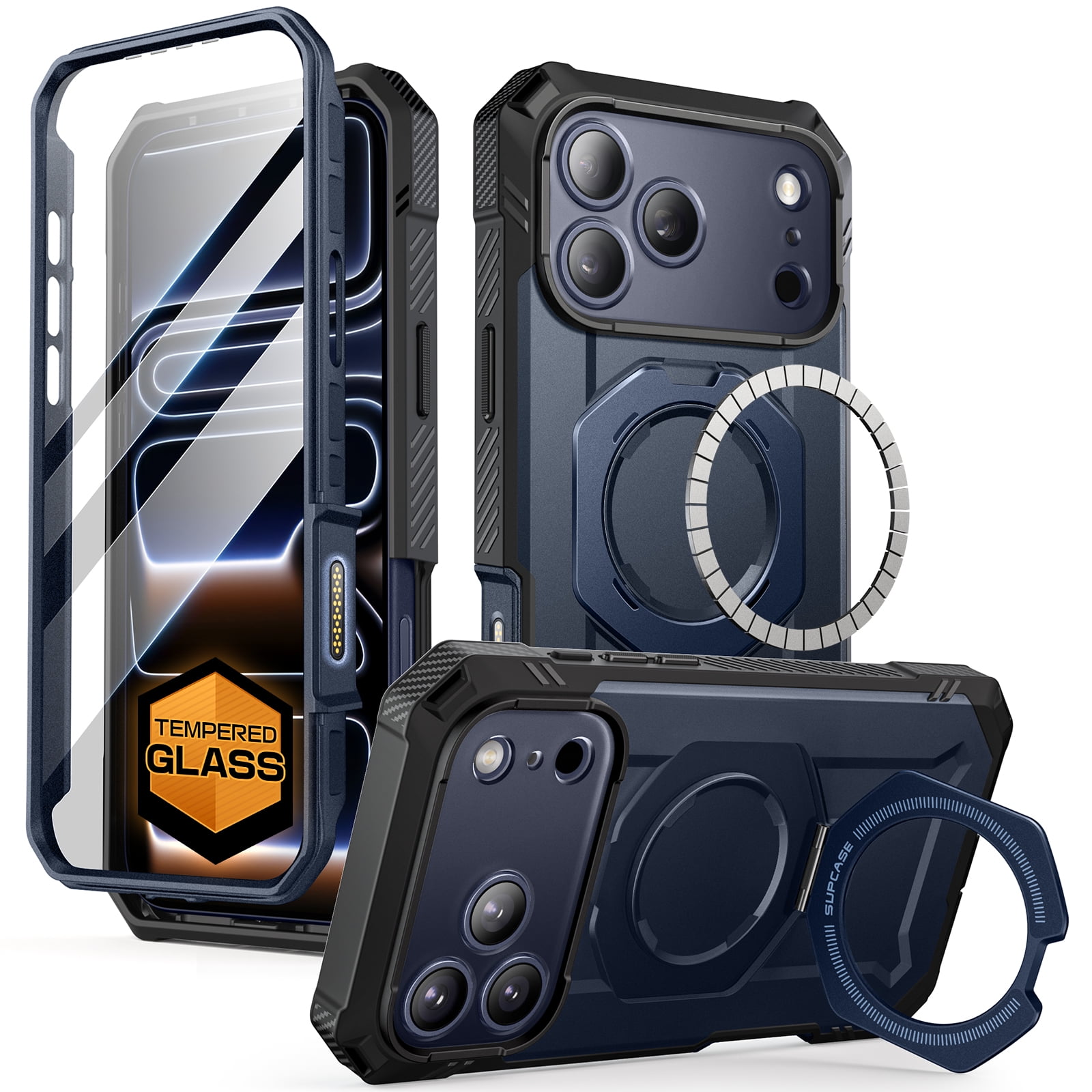 SUPCASE UBGrip Pro for iPhone 17 Pro Max Case, [Built-in Tempered Glass Screen Protector & Stand] Compatible with MagSafe Full Body Heavy Duty Magnetic Phone Cover for iPhone 17 Pro Max, 6.9", Azure