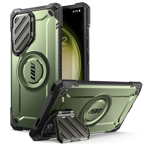 SUPCASE UBMag XT for Samsung Galaxy S24 Ultra Case with Camera Cover, [Compatible with Wireless Charge] Heavy Duty Rugged Case with Built-in Kickstand (Guldan)