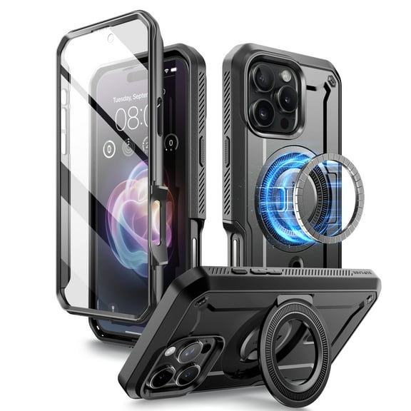 SUPCASE UBPro Mag for iPhone 16 Pro 6.3" Case with Stand, [Support MagSafe] [Built-in Screen Protector & Belt Clip] [Military-Grade Protection] Magnetic Phone Case for iPhone 16 Pro, 6.3", Black