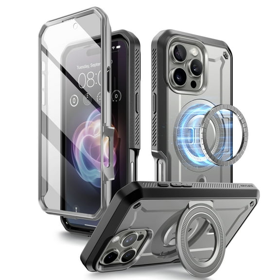 SUPCASE UBPro Mag for iPhone 16 Pro 6.3" Case with Stand, [Support MagSafe] [Built-in Screen Protector & Belt Clip] [Military-Grade Protection] Magnetic Phone Case for iPhone 16 Pro, 6.3", Gray