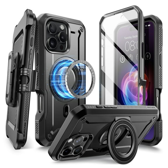 SUPCASE UBPro Mag for iPhone 16 Pro Max Case with Stand, [Support MagSafe] [Built-in Screen Protector & Belt Clip] [Military-Grade Protection] Magnetic Phone Case for iPhone 16 Pro Max, 6.9", Black