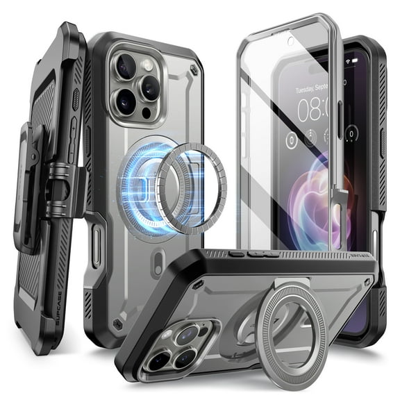 SUPCASE UBPro Mag for iPhone 16 Pro Max Case with Stand, [Support MagSafe] [Built-in Screen Protector & Belt Clip] [Military-Grade Protection] Magnetic Phone Case for iPhone 16 Pro Max, 6.9", Gray
