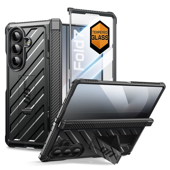 SUPCASE UBPro for Samsung Galaxy Z Fold 7 (2025) Case [Built-in Tempered Glass Screen Protector & Kickstand] [Military-Grade Protection] Heavy Duty Rugged Phone Case 360° Shockproof Cover, BLACK