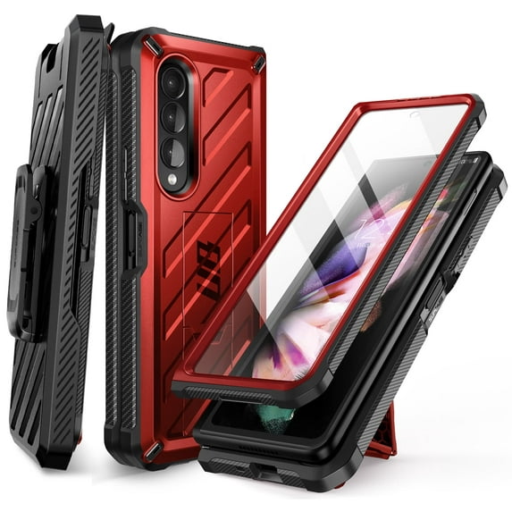 SUPCASE Unicorn Beetle Case for Galaxy Z Fold 3 5G (2021), Rugged Belt Clip Shockproof Protective Case with Built-in Screen Protector & Kickstand (Ruddy)