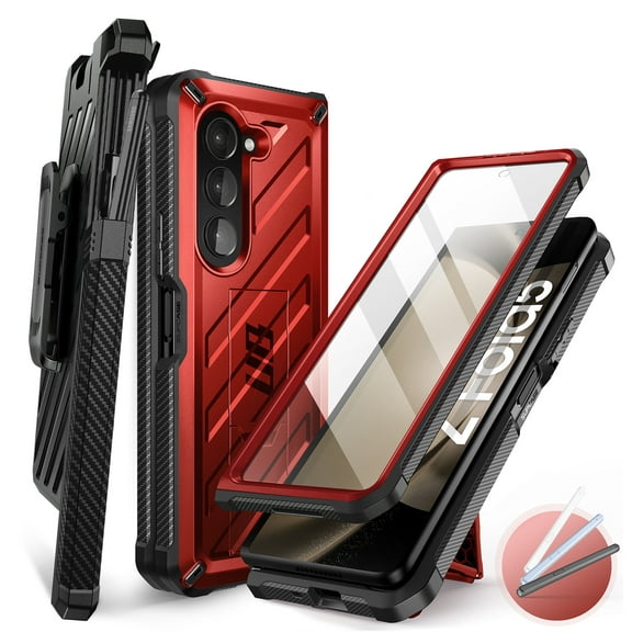 SUPCASE Unicorn Beetle Case for Galaxy Z Fold 5 5G (2023), [Belt Clip with Pen Holder] Shockproof Protective Rugged Case with Built-in Screen Protector & Kickstand (Ruddy)