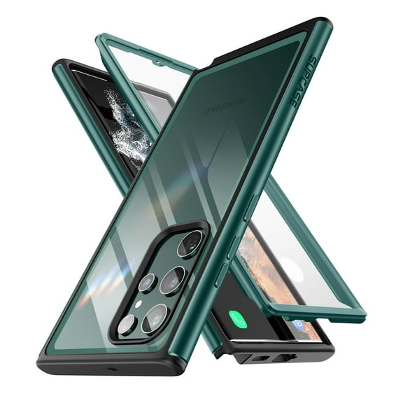 SUPCASE Unicorn Beetle Edge Pro Series Case for Samsung Galaxy S22Ultra (2022 Release), Slim Frame Clear Case with Transparent Back & Built-in Screen Protector (Peacock)