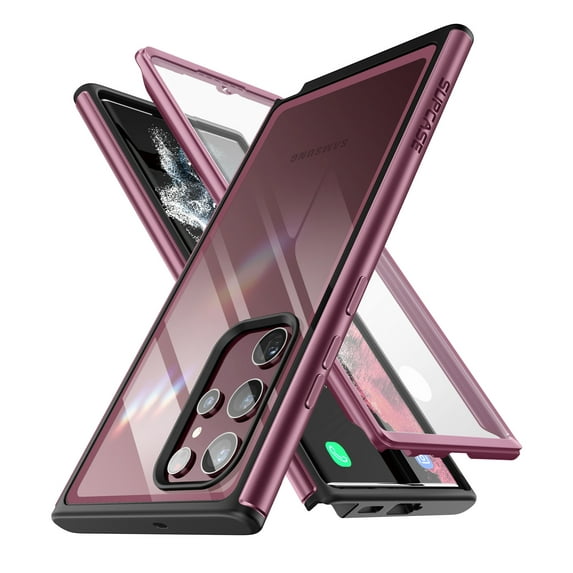 SUPCASE Unicorn Beetle Edge Pro Series Case for Samsung Galaxy S22Ultra (2022 Release), Slim Frame Clear Case with Transparent Back & Built-in Screen Protector (Wine)