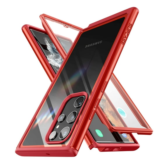 SUPCASE Unicorn Beetle Edge Pro Series Phone Case for Samsung Galaxy S22Ultra (2022 Release), Slim Frame Clear Case with Transparent Back & Built-in Screen Protector (Ruddy)