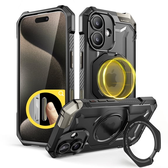 SUPCASE Unicorn Beetle Grip for iPhone 16+ Plus Case , Quick Access Button Design MagSafe Case [Military-Grade Drop Protection] with Stand Rugged Magnetic Phone Cover for iPhone 16+ Plus 6.7", Black