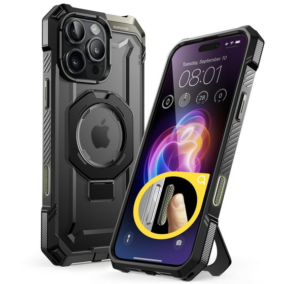 SUPCASE Unicorn Beetle Grip for iPhone 16 Pro 6.3" Case , Quick Access Button Design MagSafe Case [Military-Grade Drop Protection] with Stand Rugged Magnetic Phone Cover for iPhone 16 Pro, Black
