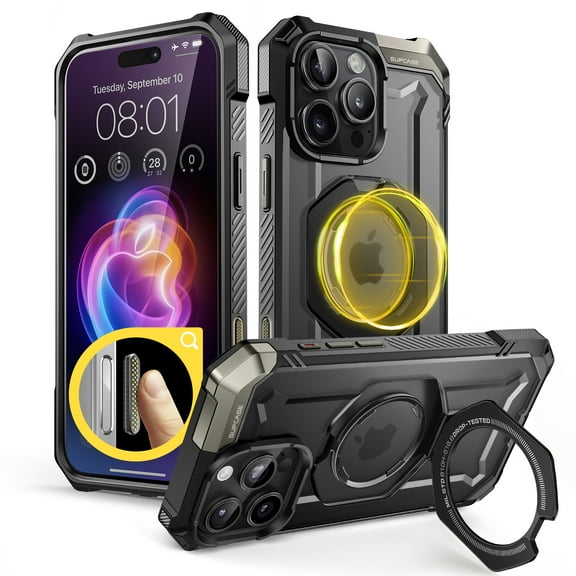 SUPCASE Unicorn Beetle Grip for iPhone 16 Pro Max Case , Quick Access Button Design MagSafe Case [Military-Grade Drop Protection] with Stand Rugged Magnetic Phone Cover for iPhone 16 Pro Max, Black