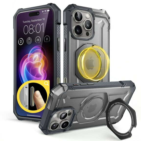 SUPCASE Unicorn Beetle Grip for iPhone 16 Pro Max Case , Quick Access Button Design MagSafe Case [Military-Grade Drop Protection] with Stand Rugged Magnetic Phone Cover for iPhone 16 Pro Max, Gray