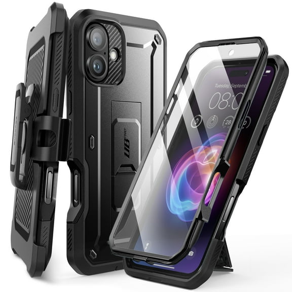 SUPCASE Unicorn Beetle Pro for 2024 Apple iPhone 16 (6.1") Case with Screen Protector,[Built-in Stand & Belt-Clip][Military-Grade Protection] Phone Case Shockproof Cover for iPhone 16, 6.1 inch, Black