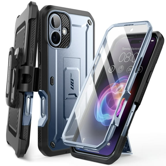 SUPCASE Unicorn Beetle Pro for 2024 Apple iPhone 16 (6.1") Case with Screen Protector,[Built-in Stand & Belt-Clip][Military-Grade Protection] Phone Case Shockproof Cover for iPhone 16, 6.1 inch, Blue