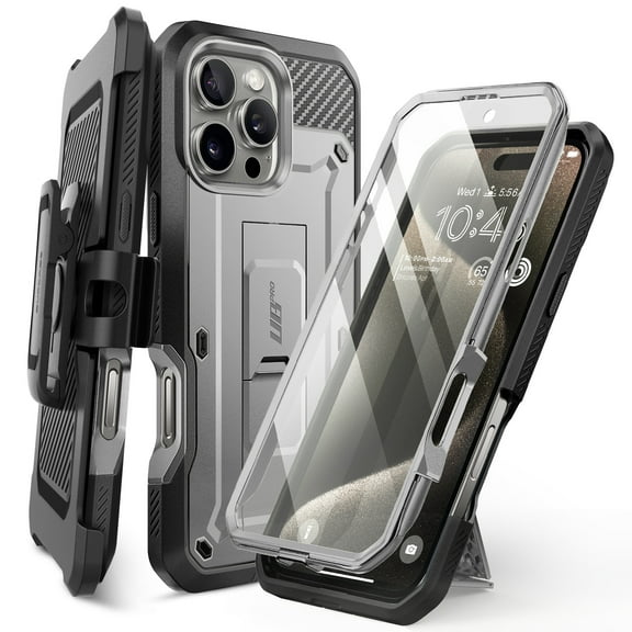SUPCASE Unicorn Beetle Pro for 2024 Apple iPhone 16 Pro Max 6.9" Case with Screen Protector, [Built-in Stand & Belt-Clip] [Military-Grade Protection] Phone Case Cover for iPhone 16 Pro Max, Gray