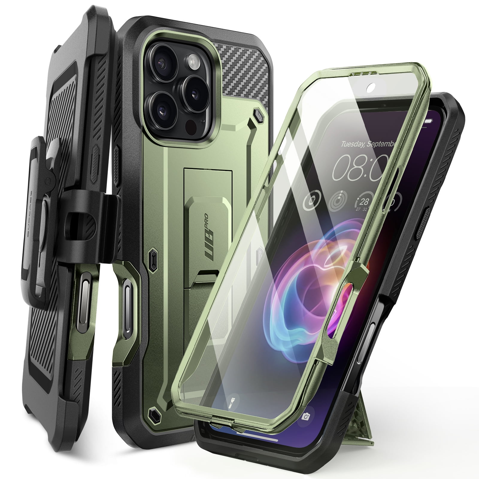 SUPCASE Unicorn Beetle Pro for 2024 Apple iPhone 16 Pro Max 6.9" Case with Screen Protector, [Built-in Stand & Belt-Clip] [Military-Grade Protection] Phone Case Cover for iPhone 16 Pro Max, Green