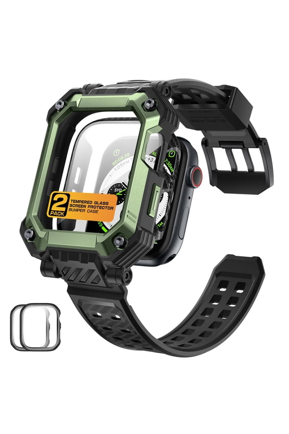 Unicorn Beetle Pro Case with Band for  Watch Series 8/7/6/5/4/SE [45mm], [2X Built-in Tempered Glass Screen Protector] Rugged Protective Case with Strap Bands