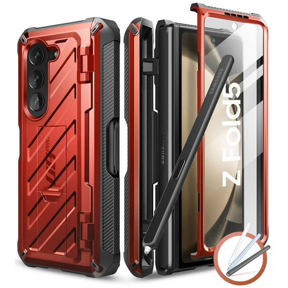 SUPCASE Unicorn Beetle Pro Case for Galaxy Z Fold 5 5G (2023), with Built-in S Pen Slot & Screen Protector & Kickstand Full-Body Dual Layer Rugged Case (Ruddy)