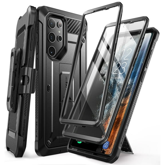 SUPCASE Unicorn Beetle Pro Case for Samsung Galaxy S22 Ultra 5G (2022 Release), [Extra Front Frame] Full-Body Dual Layer Rugged Belt-Clip & Kickstand Case with Built-in Screen Protector (Black)