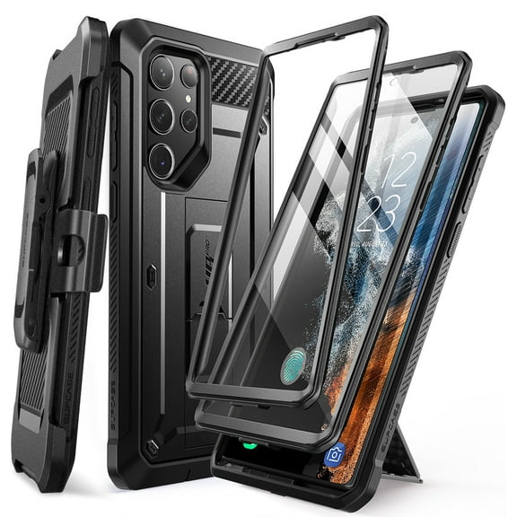 SUPCASE Unicorn Beetle Pro Case for Samsung Galaxy S23 Ultra 5G (2023), [Extra Front Frame] Full-Body Dual Layer Rugged Belt-Clip & Kickstand Case with Built-in Screen Protector (Black)
