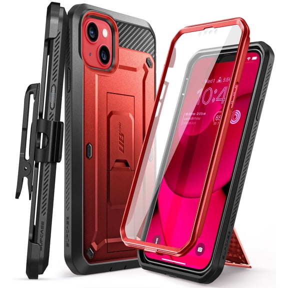 SUPCASE Unicorn Beetle Pro Case for iPhone 14 Plus 6.7", with Built-in Screen Protector & Kickstand & Belt-Clip Heavy Duty Rugged Case (Ruddy)