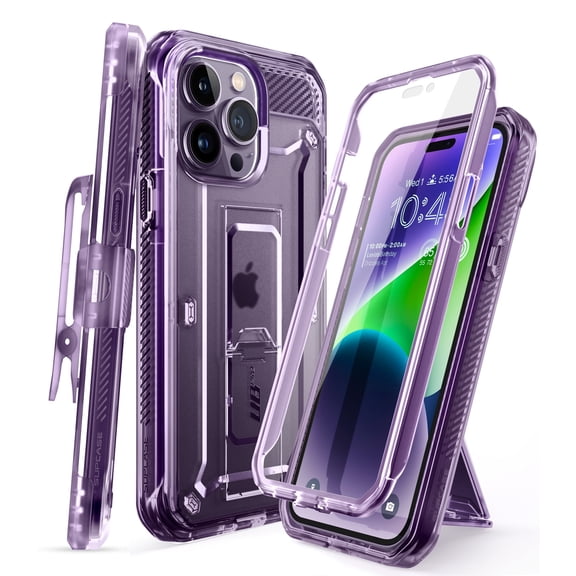 SUPCASE Unicorn Beetle Pro Case for iPhone 14 Pro Max 6.7", with Built-in Screen Protector & Kickstand & Belt-Clip Heavy Duty Rugged Case (FrostPurple)