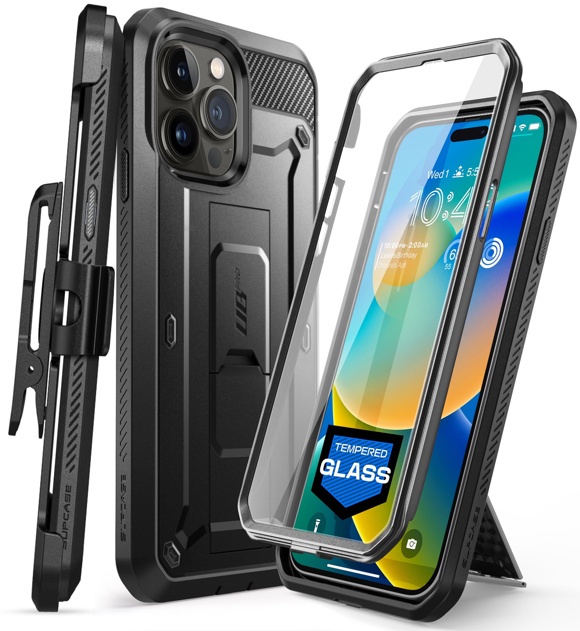 SUPCASE Unicorn Beetle Pro Case for iPhone 14 Pro Max 6.7", Built-in [Tempered Glass Screen Protector] Heavy Duty Rugged Case with Kickstand & Belt-Clip (Dark Black)