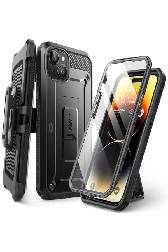 Unicorn Beetle Pro Case for iPhone15/iphone 13/iphone14 6.1 inch, Built-in Screen Protector & Kickstand & Belt-Clip Heavy Duty Rugged Case (Black)