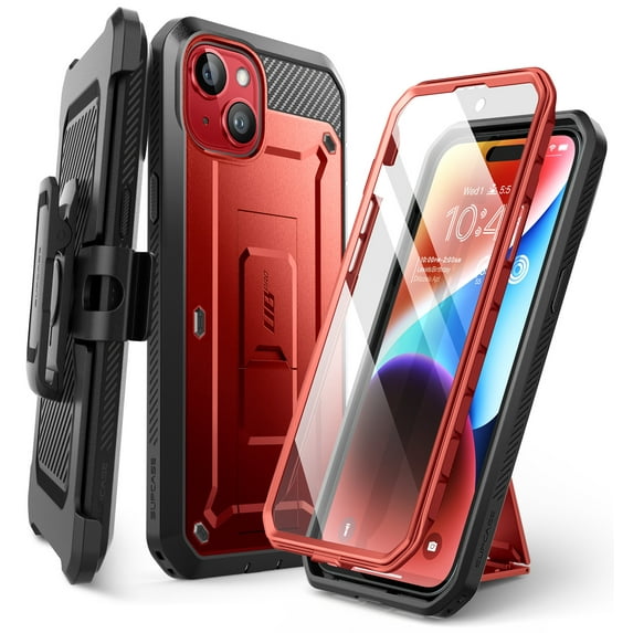 SUPCASE Unicorn Beetle Pro Case for iPhone15/iphone 13/iphone14 6.1 inch, Built-in Screen Protector & Kickstand & Belt-Clip Heavy Duty Rugged Case (Ruddy)