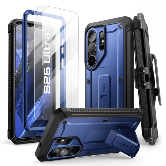 SUPCASE Unicorn Beetle Pro for Galaxy S26 Ultra Case with 2 Tempered Glass Protector, 1x Front Frame, Invisible Kickstand, Belt Clip Holster, Military-Grade Protection, Anti-Slip, Shockproof, Cobalt