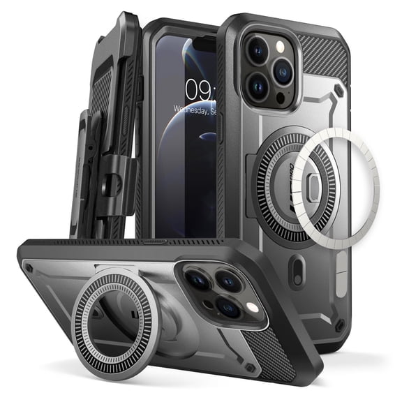 SUPCASE Unicorn Beetle Pro Mag Case for iPhone 13 Pro Max (2021 Release) 6.7 Inch, Compatible with MagSafe Full-Body Rugged Belt-Clip Case with Built-in Screen Protector & Kickstand (Space Gray)