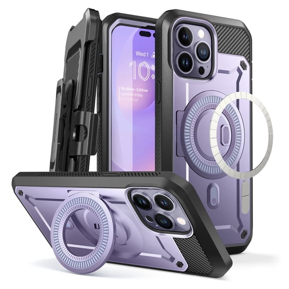 SUPCASE Unicorn Beetle Pro Mag Case for iPhone 14 Pro Max 6.7", Compatible with MagSafe Full Body Rugged Case with Built-in Screen Protector & Kickstand & Belt-Clip (Mauve)