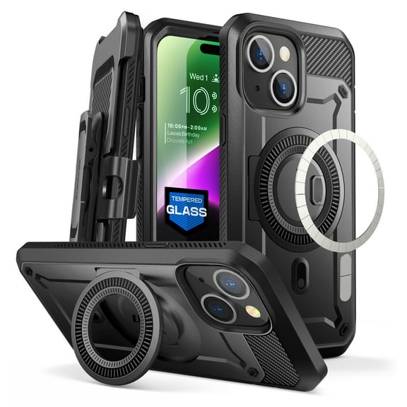 SUPCASE Unicorn Beetle Pro Mag Case for iPhone 15 6.1", Compatible with MagSafe Full Body Rugged Case with Built-in Screen Protector & Kickstand & Belt-Clip (Black)