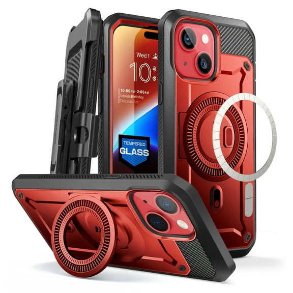 SUPCASE Unicorn Beetle Pro Mag Case for iPhone 15 6.1", Compatible with MagSafe Full Body Rugged Case with Built-in Screen Protector & Kickstand & Belt-Clip (Ruddy)