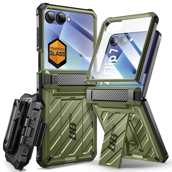 SUPCASE Unicorn Beetle Pro for Samsung Galaxy Z Flip 7 Case with Built-in Stand & Belt-Clip, [Hinge Protection] [Front Tempered Glass Screen Protector] Full Body Military-Grade Phone Cover, Guldan